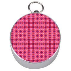 Abstract Pink Floral Tile Pattern Silver Compass by GardenOfOphir