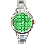 Green Abstract Tile Pattern Round Italian Charm Watch Front