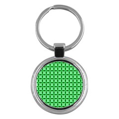 Green Abstract Tile Pattern Key Chain (round) by GardenOfOphir