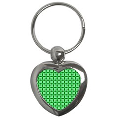 Green Abstract Tile Pattern Key Chain (heart) by GardenOfOphir