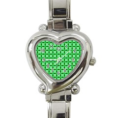 Green Abstract Tile Pattern Heart Italian Charm Watch 