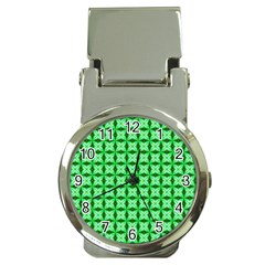 Green Abstract Tile Pattern Money Clip With Watch