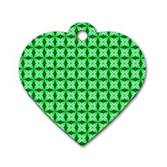 Green Abstract Tile Pattern Dog Tag Heart (one Sided)  by GardenOfOphir