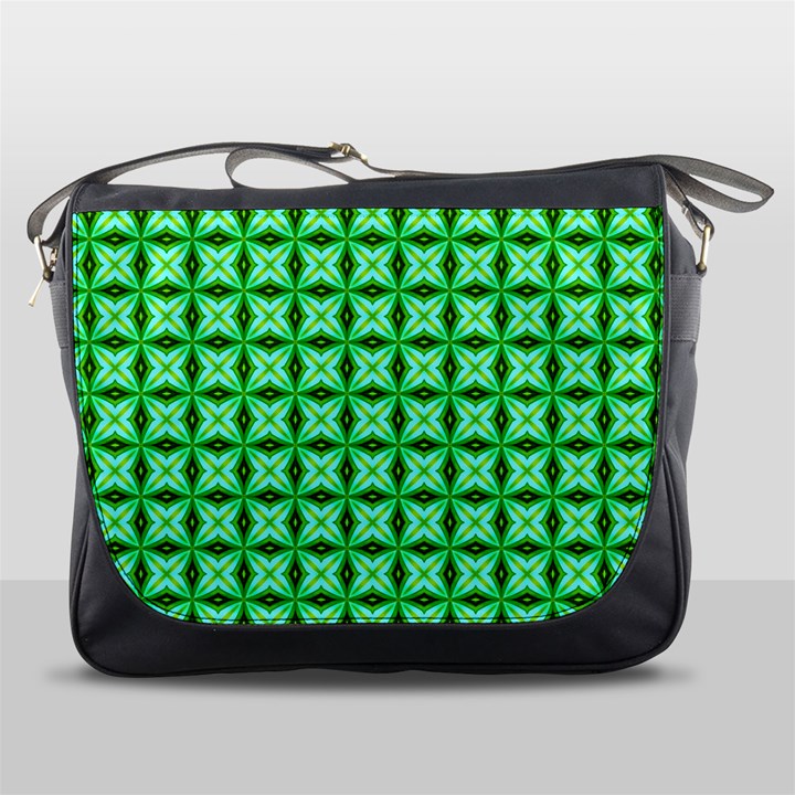 Green Abstract Tile Pattern Messenger Bag