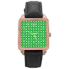 Green Abstract Tile Pattern Rose Gold Leather Watch  by GardenOfOphir