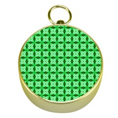 Green Abstract Tile Pattern Gold Compass by GardenOfOphir