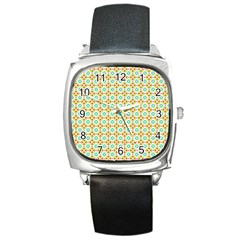 Aqua Mint Pattern Square Leather Watch