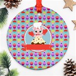 Cupcake with Cute Pig Chef Round Ornament Front