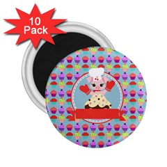 Cupcake With Cute Pig Chef 2 25  Button Magnet (10 Pack)