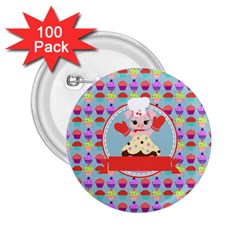 Cupcake With Cute Pig Chef 2 25  Button (100 Pack)