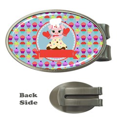 Cupcake With Cute Pig Chef Money Clip (oval) by GardenOfOphir