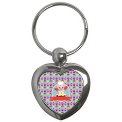 Cupcake With Cute Pig Chef Key Chain (heart) by GardenOfOphir