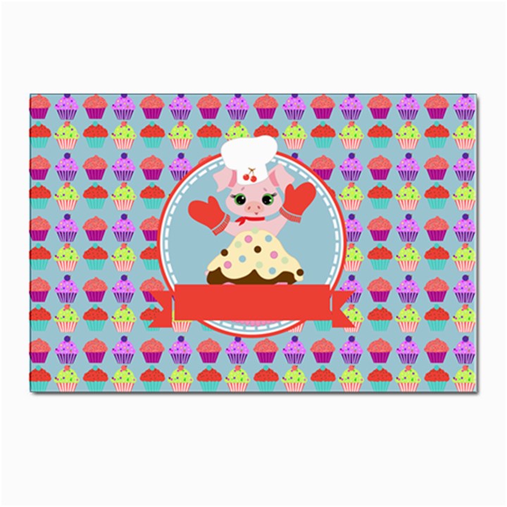 Cupcake with Cute Pig Chef Postcard 4 x 6  (10 Pack)