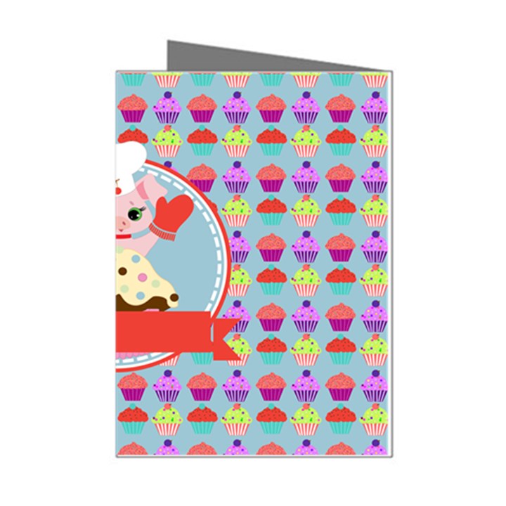 Cupcake with Cute Pig Chef Mini Greeting Card (8 Pack)