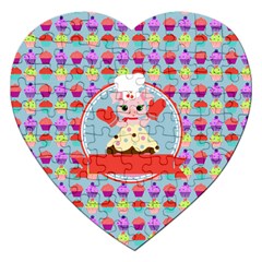 Cupcake With Cute Pig Chef Jigsaw Puzzle (heart) by GardenOfOphir