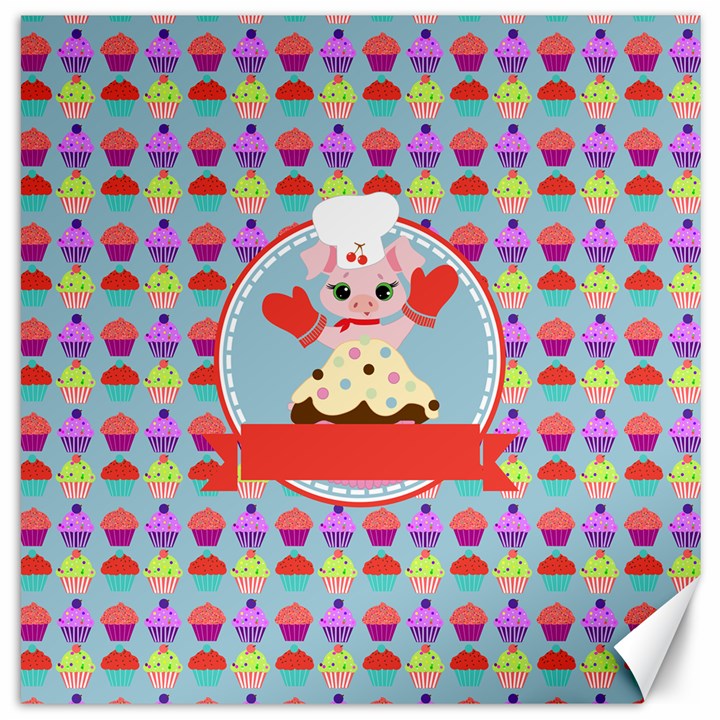 Cupcake with Cute Pig Chef Canvas 20  x 20  (Unframed)