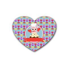 Cupcake With Cute Pig Chef Drink Coasters 4 Pack (heart)  by GardenOfOphir