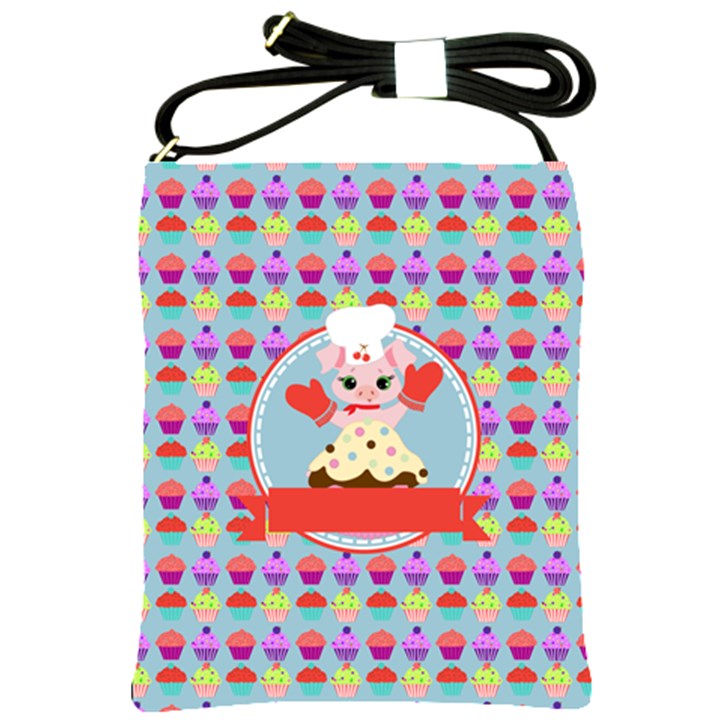 Cupcake with Cute Pig Chef Shoulder Sling Bag