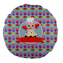 Cupcake With Cute Pig Chef 18  Premium Round Cushion  by GardenOfOphir