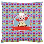 Cupcake with Cute Pig Chef Large Flano Cushion Case (Two Sides) Back