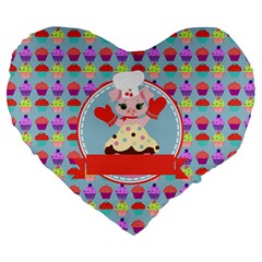 Cupcake With Cute Pig Chef 19  Premium Flano Heart Shape Cushion by GardenOfOphir