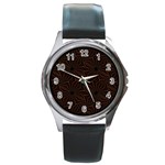 Tribal Geometric Vintage Pattern  Round Leather Watch (Silver Rim) Front