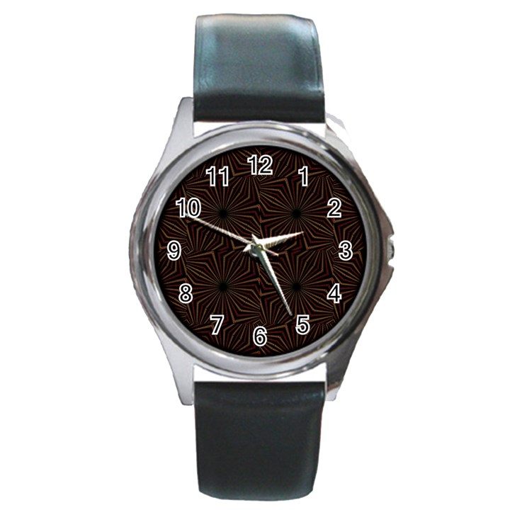 Tribal Geometric Vintage Pattern  Round Leather Watch (Silver Rim)