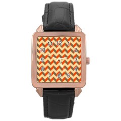 Modern Retro Chevron Patchwork Pattern  Rose Gold Leather Watch 