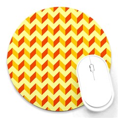 Modern Retro Chevron Patchwork Pattern  8  Mouse Pad (round)