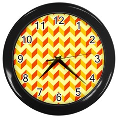 Modern Retro Chevron Patchwork Pattern  Wall Clock (black) by GardenOfOphir