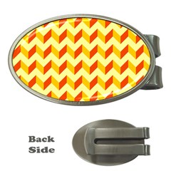 Modern Retro Chevron Patchwork Pattern  Money Clip (oval) by GardenOfOphir