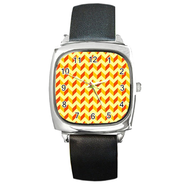 Modern Retro Chevron Patchwork Pattern  Square Leather Watch