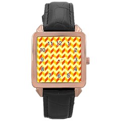 Modern Retro Chevron Patchwork Pattern  Rose Gold Leather Watch  by GardenOfOphir