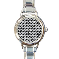 Modern Retro Chevron Patchwork Pattern  Round Italian Charm Watch