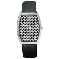 Modern Retro Chevron Patchwork Pattern  Tonneau Leather Watch by GardenOfOphir