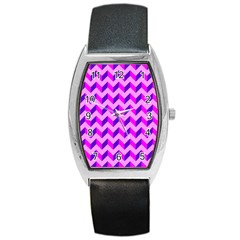 Modern Retro Chevron Patchwork Pattern Tonneau Leather Watch by GardenOfOphir