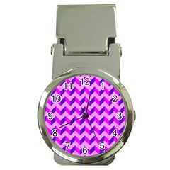 Modern Retro Chevron Patchwork Pattern Money Clip With Watch