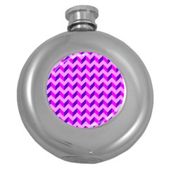 Modern Retro Chevron Patchwork Pattern Hip Flask (round) by GardenOfOphir