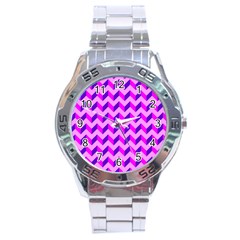 Modern Retro Chevron Patchwork Pattern Stainless Steel Watch