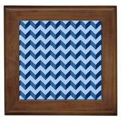 Tiffany Blue Modern Retro Chevron Patchwork Pattern Framed Ceramic Tile by GardenOfOphir