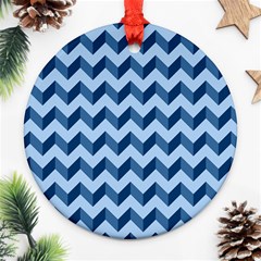 Tiffany Blue Modern Retro Chevron Patchwork Pattern Round Ornament