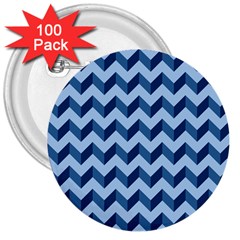 Tiffany Blue Modern Retro Chevron Patchwork Pattern 3  Button (100 Pack)