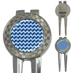 Tiffany Blue Modern Retro Chevron Patchwork Pattern Golf Pitchfork & Ball Marker Front