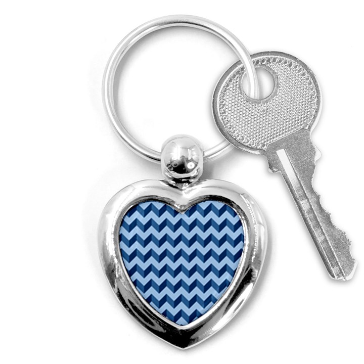 Tiffany Blue Modern Retro Chevron Patchwork Pattern Key Chain (Heart)