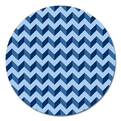 Tiffany Blue Modern Retro Chevron Patchwork Pattern Magnet 5  (round) by GardenOfOphir