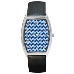 Tiffany Blue Modern Retro Chevron Patchwork Pattern Tonneau Leather Watch by GardenOfOphir