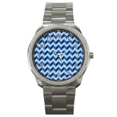 Tiffany Blue Modern Retro Chevron Patchwork Pattern Sport Metal Watch by GardenOfOphir