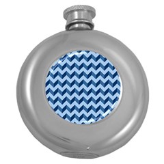 Tiffany Blue Modern Retro Chevron Patchwork Pattern Hip Flask (round)