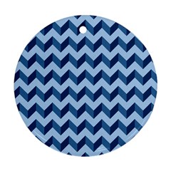 Tiffany Blue Modern Retro Chevron Patchwork Pattern Round Ornament (two Sides)