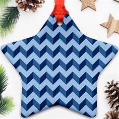 Tiffany Blue Modern Retro Chevron Patchwork Pattern Star Ornament (two Sides) by GardenOfOphir